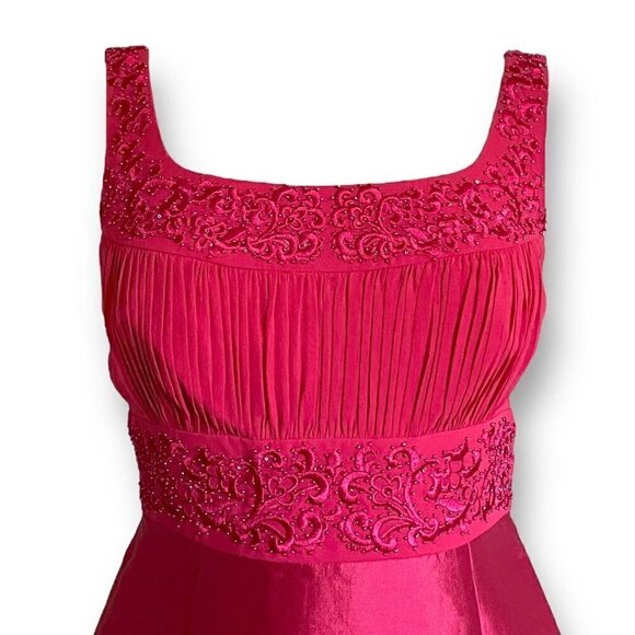 Talbots Womens Dress Set Sz 6 Red Silk Beaded Embroidered Sheath Bolero Jacket - Picture 8 of 14